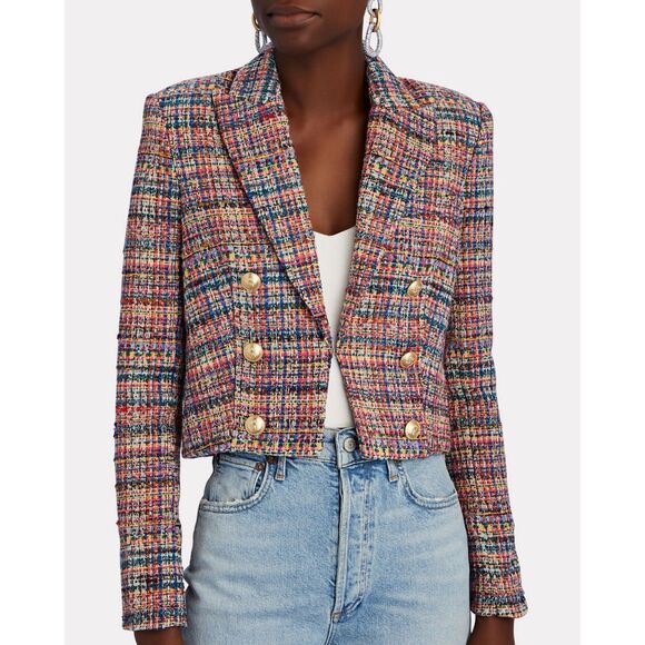 L'Agence Women's Inez Cropped Bouclé-Tweed Blazer Size 0